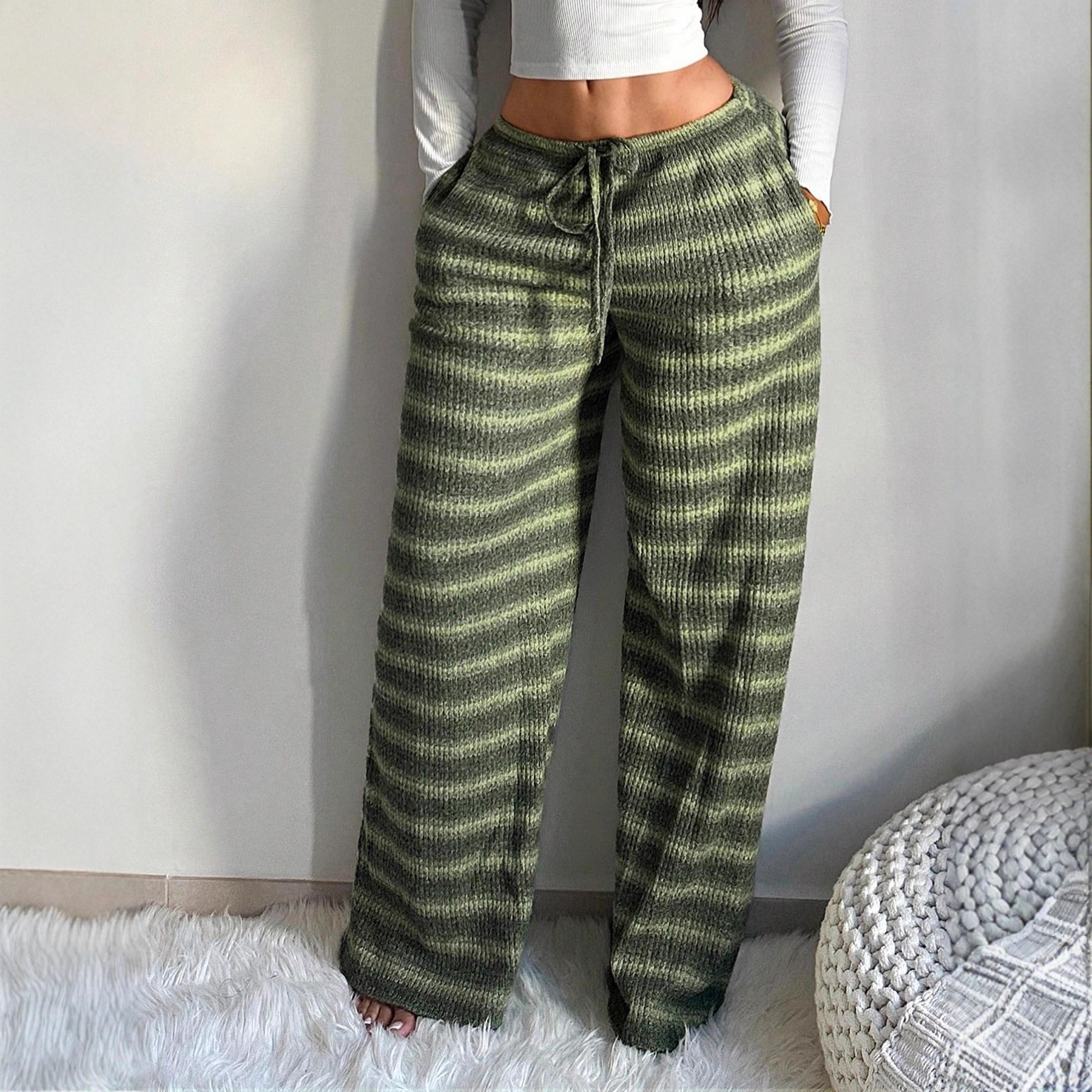 Retro Striped Pants Cozy And Laid-back Casual Trousers For Fall And Winter