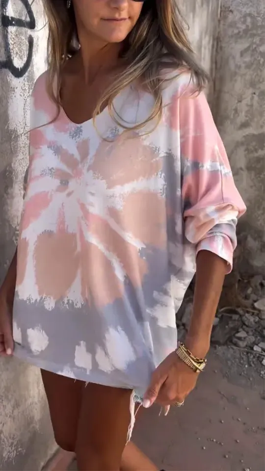 Women's New Round Neck Batwing Long Sleeve Casual Loose fitting T shirt Pink - Shop at LoveMi