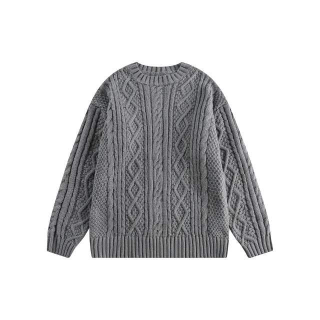 American Retro Twist Knitted Couple Sweater Gray - Shop at LoveMi