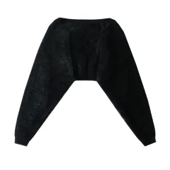 Furry Long Sleeve Short Loose Blouse Outer Sweater Coat For Women - Black - View 1