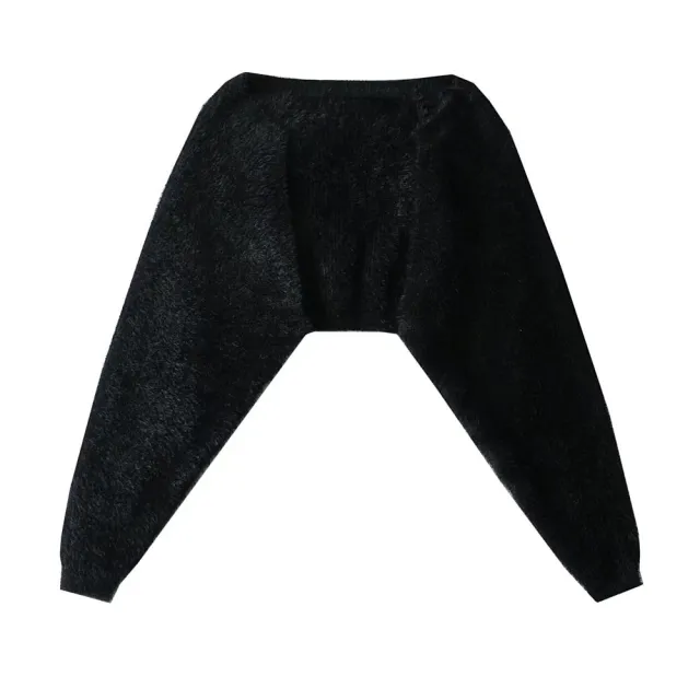 Furry Long Sleeve Short Loose Blouse Outer Sweater Coat For Women Black - Shop at LoveMi