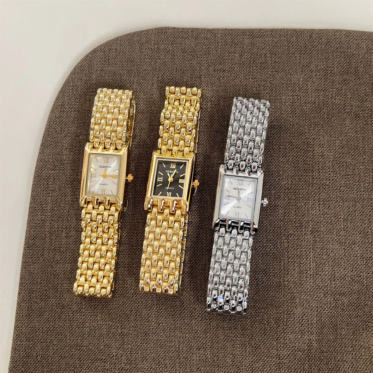 Golden Quartz Rectangular Watch