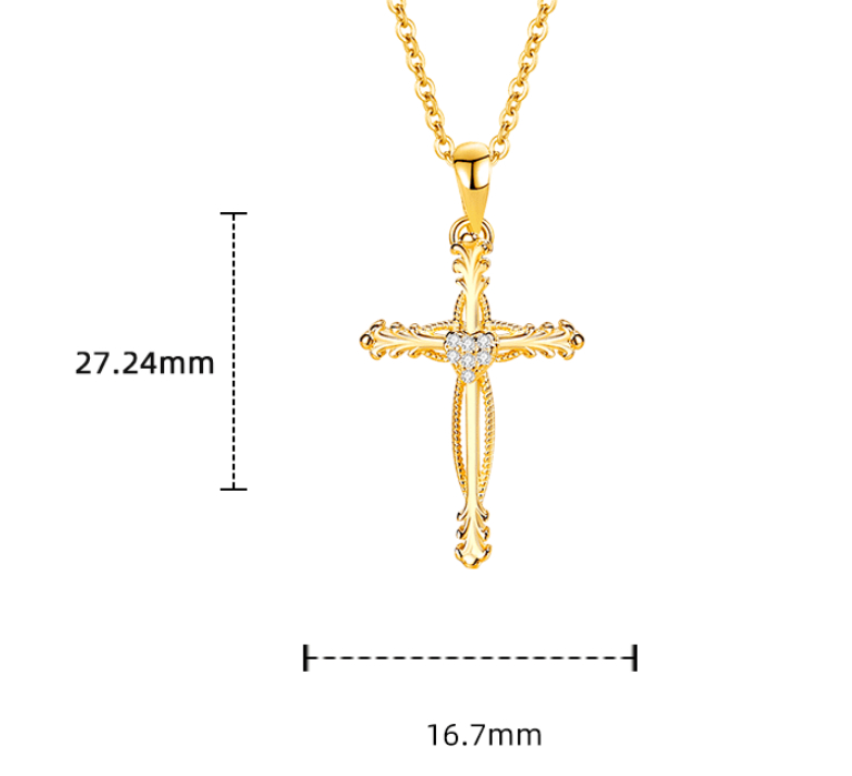 European Hip Hop S925 Silver Necklace Full Zircon Plated Real Gold Solid Cross