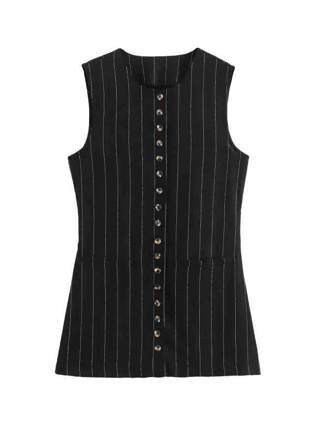 Women's Black Pinstripe Vest Suit Top - Shop at LoveMi