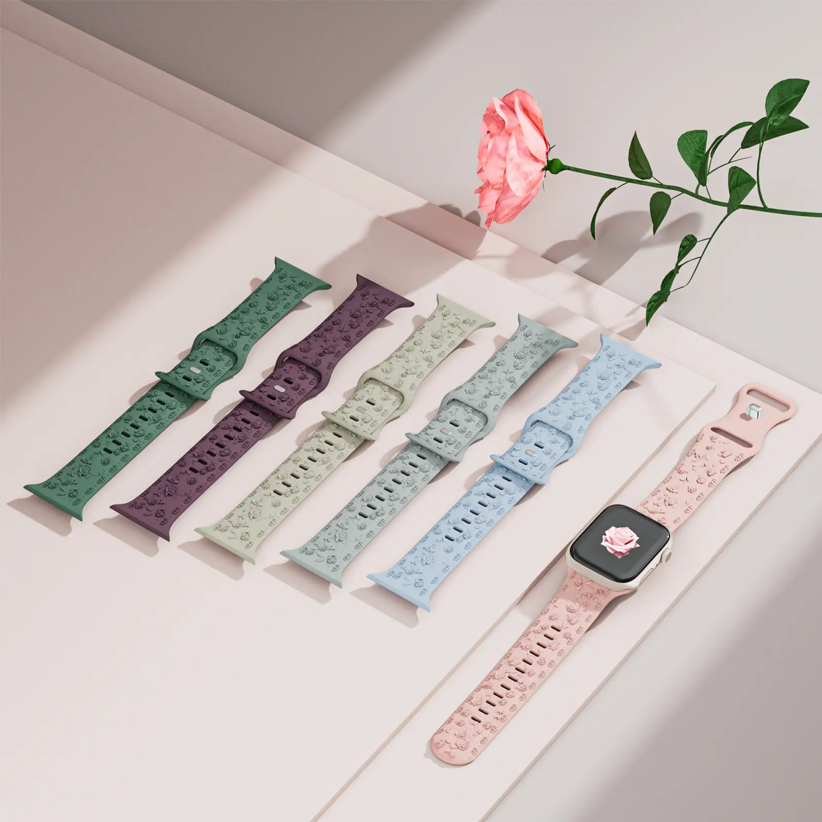 Embossed Rose Silicone Watch Strap