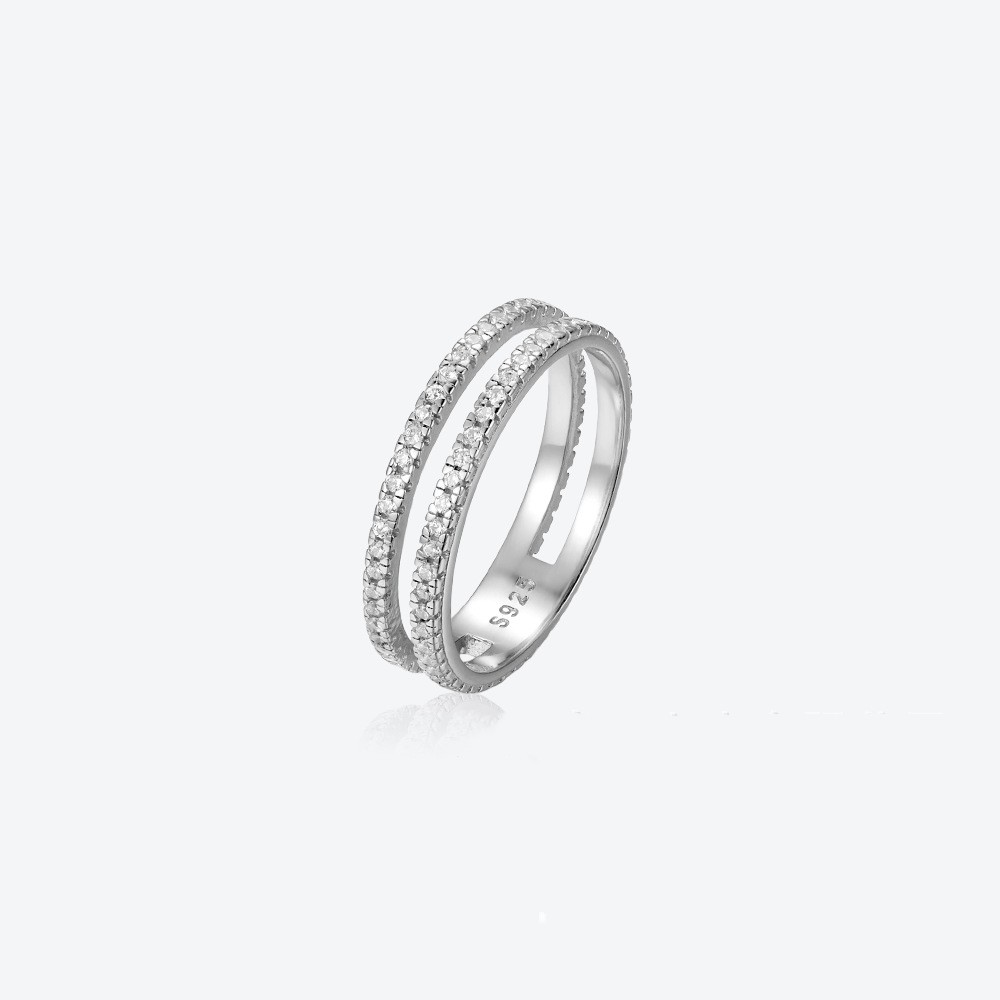 S925 Sterling Silver Korean Style Full Diamond Double Circle Ring