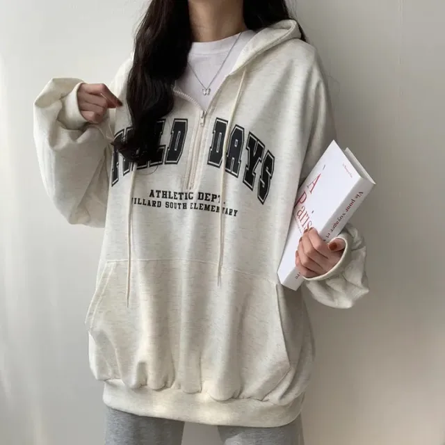Youth Design Zipper Letter Sweater 5079A Light Gray Thin - Shop at LoveMi