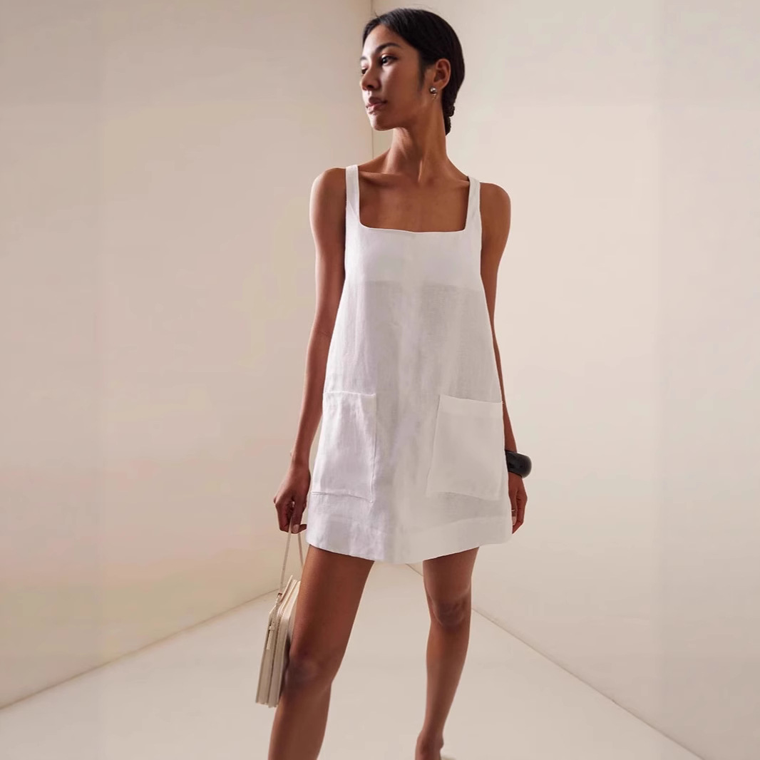 Stylish Versatile Loose-fitting Solid-color Slip Dress With Pockets