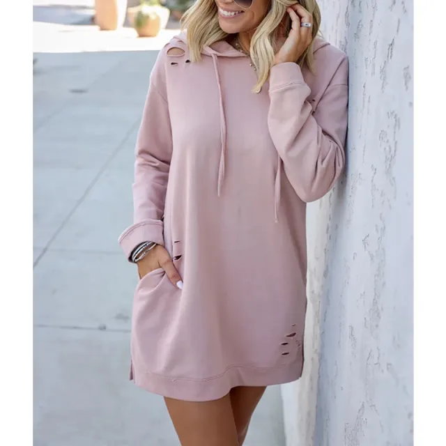 Women's Loose Long Sleeve Hooded Jacket Pink - Shop at LoveMi