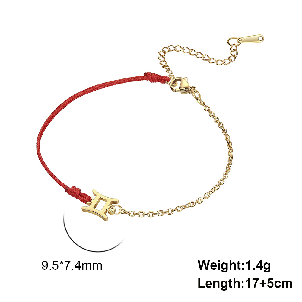 Zodiac Constellation Stainless Steel Wax Rope Bracelet