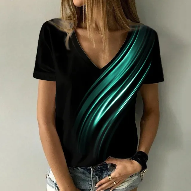 Women's Abstract Painting T shirt V neck Green - Shop at LoveMi