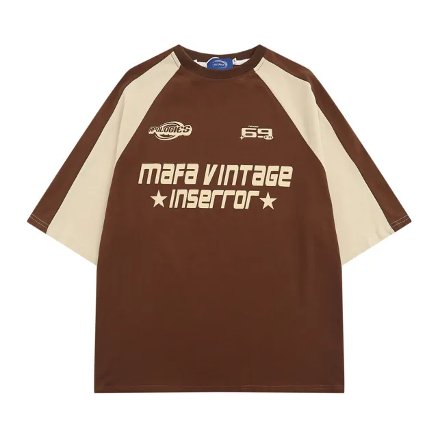 Women's American Street letter Cotton Stitching Short Sleeve Brown - Shop at LoveMi