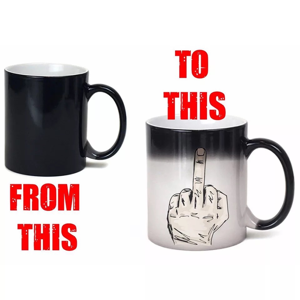Creative Middle Finger Color Changing Mug Ceramic Thermal Gradient Temperature Sensing