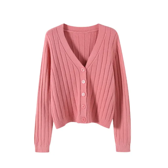 V neck Sweater Sweater Thin Cardigan Jacket Top For Women Pink - Shop at LoveMi