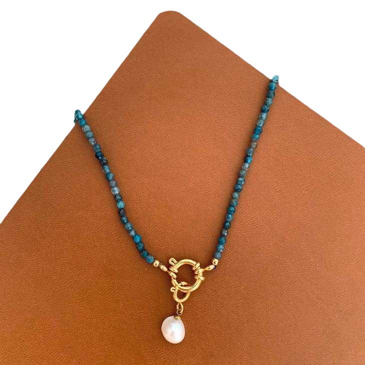 Cut Natural Apatite Stringed Pearls All-match Light Luxury Necklace Clavicle Chain