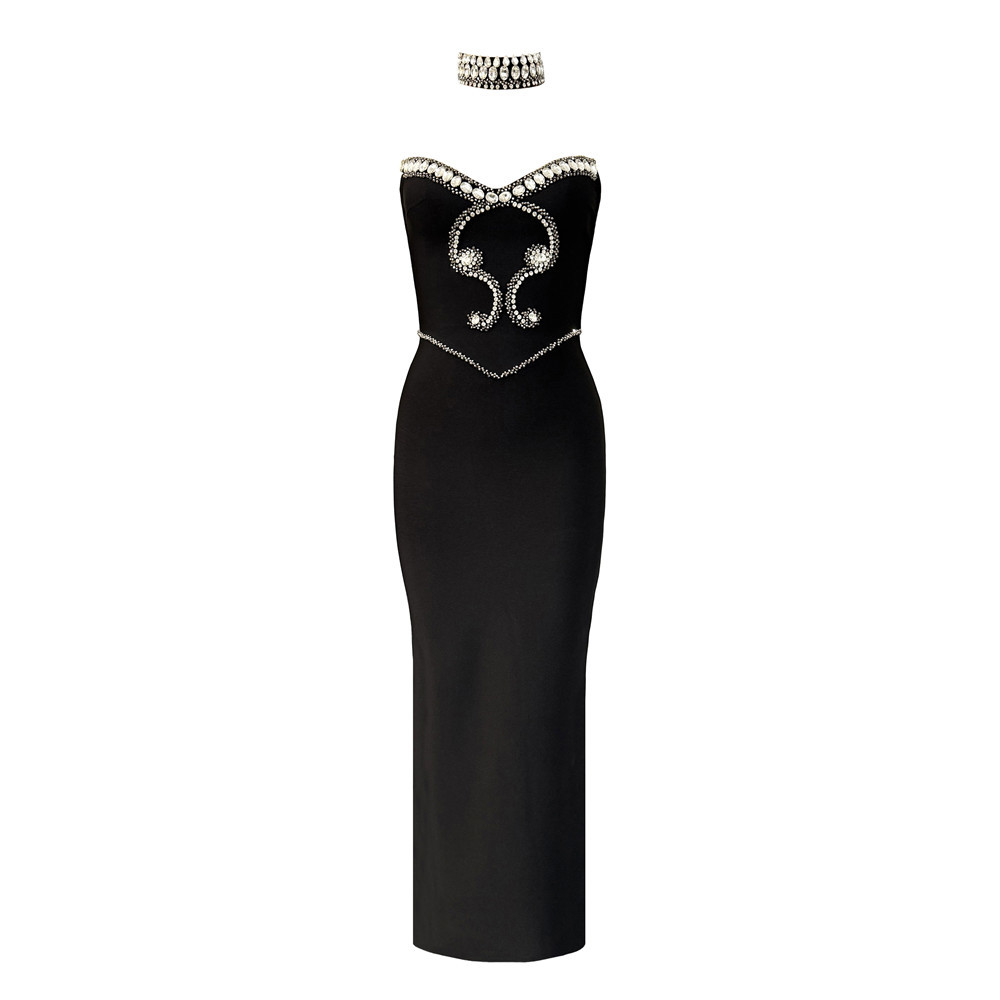 New Solid Color Refined Rhinestone Tube Top Bandage One-piece Dress
