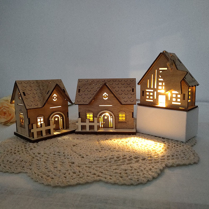 Christmas Wooden Luminous Cabin Decoration Small House