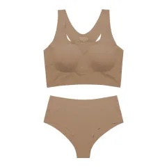 Women's Underwear Suit Plus Size Sports Without Steel Ring Push Up Removable Pad - Beige Camel - View 1