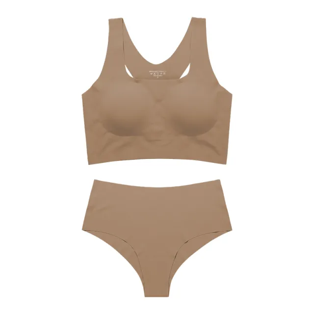 Women's Underwear Suit Plus Size Sports Without Steel Ring Push Up Removable Pad Beige Camel - Shop at LoveMi