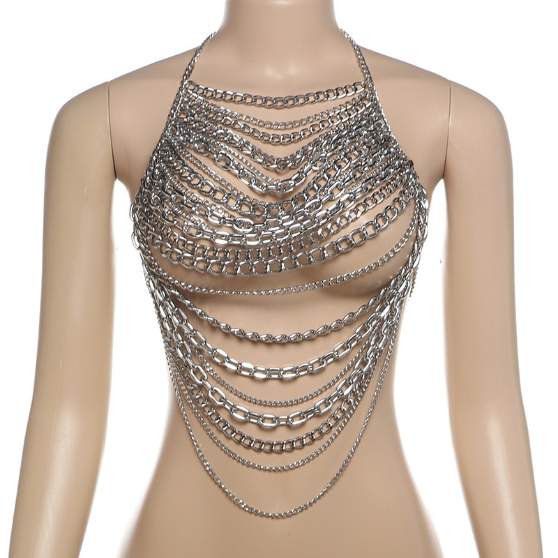 Summer Women's Personalized Halter Backless Cutout Metal Chain Vest