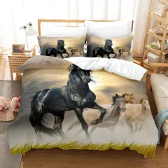 Animal Horse Pattern 3-piece Quilt Cover Set Coral Fleece Home Textile - Rh 00005 - View 1