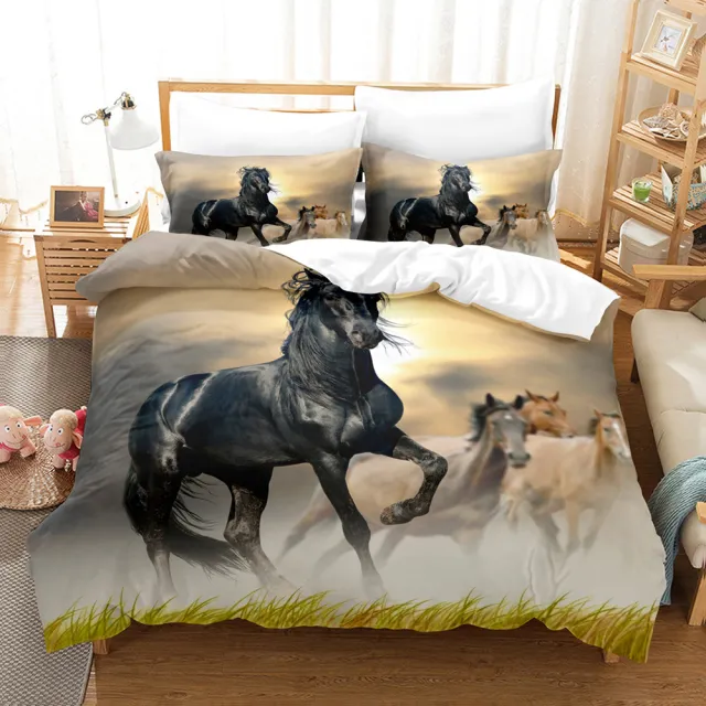 Animal Horse Pattern 3 piece Quilt Cover Set Coral Fleece Home Textile Rh 00005 - Shop at LoveMi