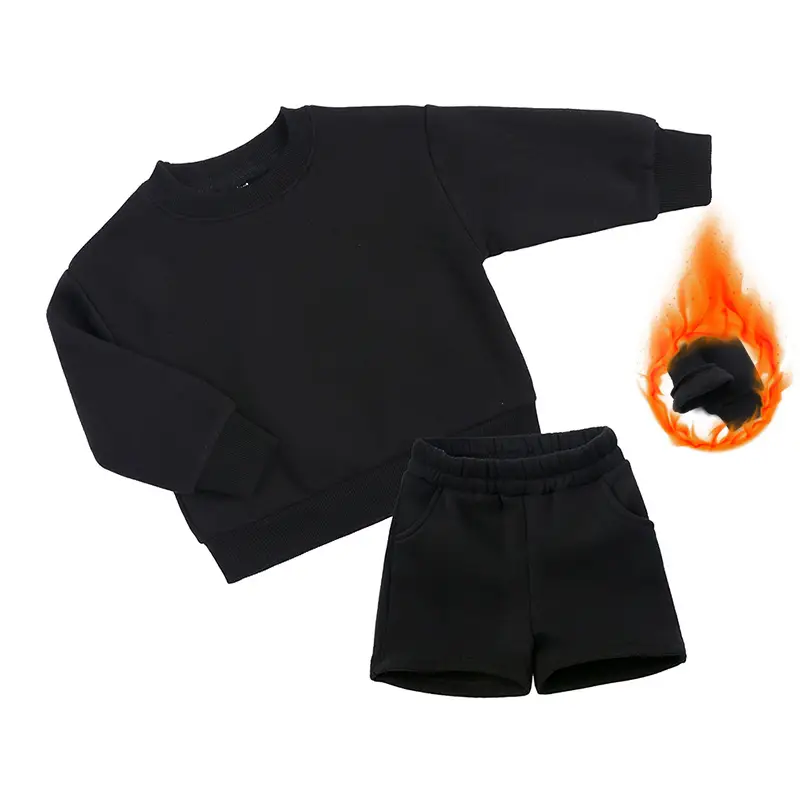 Children's Clothing Solid Color Long Sleeve Fleece And Shorts Suit Western Style