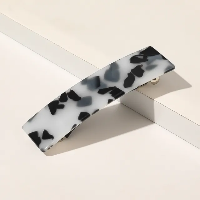 Square Grip Acetate Acrylic Spring Clip Hair Accessory White Leopard Print - Shop at LoveMi