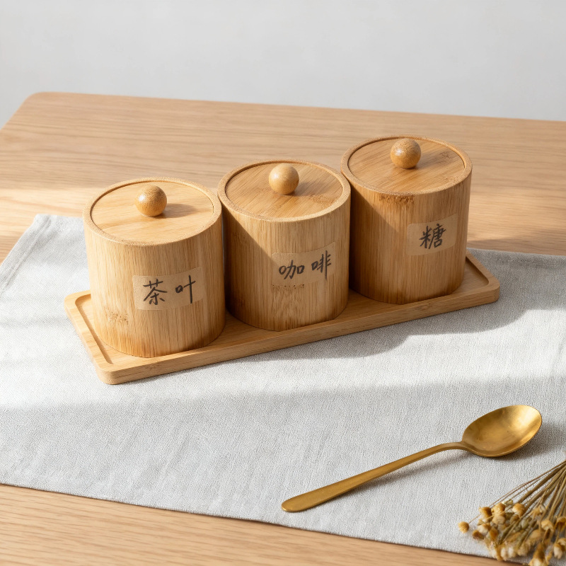 Three-piece Storage Jar Set With Lids Primary Color 9x9x9.5cm