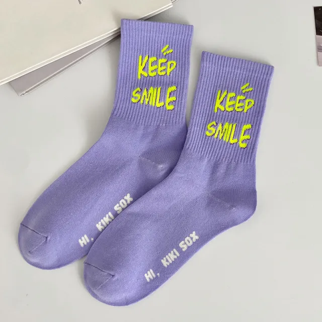 Tube Socks Women's Autumn Purple Letter High Waist Cotton Socks Purple - Shop at LoveMi