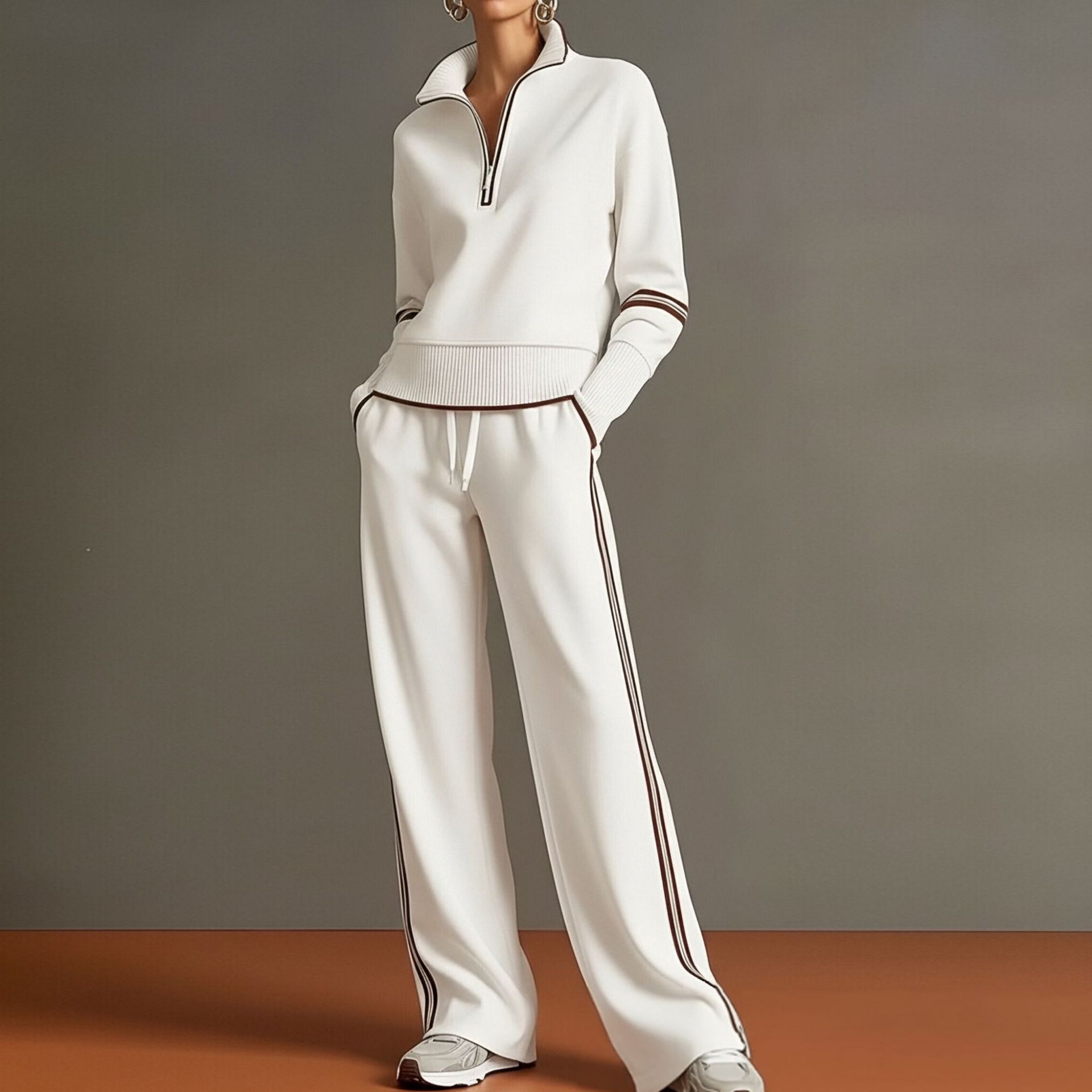 Womens Striped Sweatshirt And Wide-Leg Pants Set