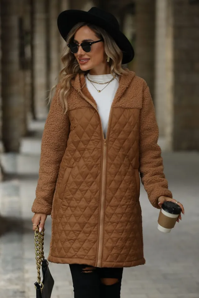 Women's Fashion Hooded Zipper Plush Coat Camel - Shop at LoveMi