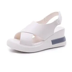 Women's Casual Peep Toe Platform Wedge Sandals - Beige - View 1