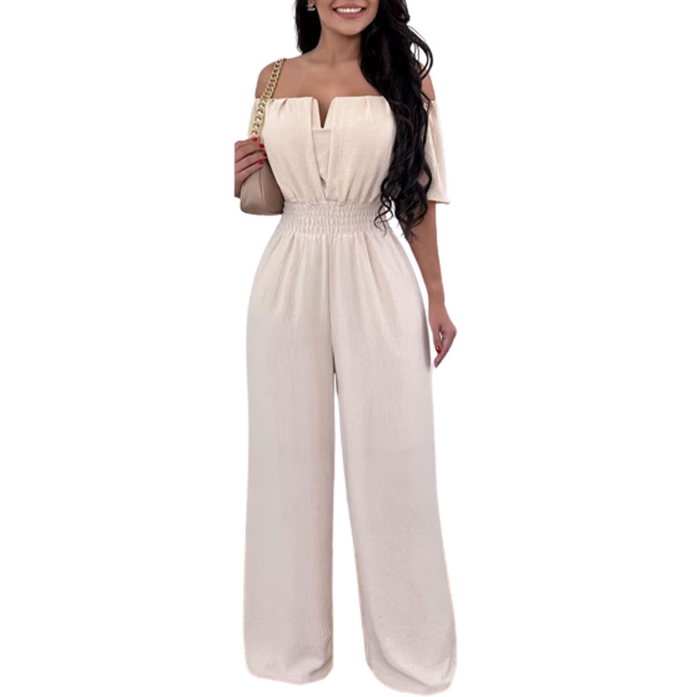 Women's Off-neck Waist Trimming Loose Straight Jumpsuit - Image 21