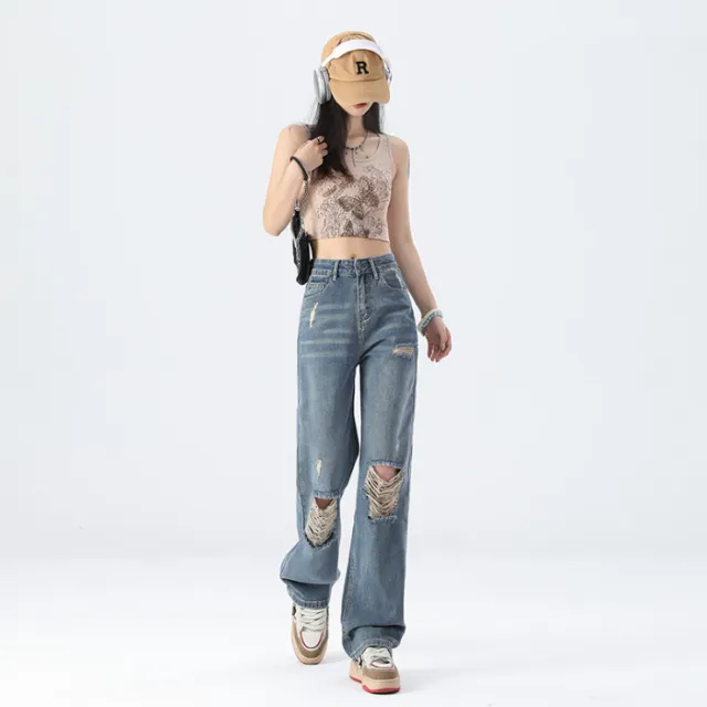 New High Waist Slimming And Wide Leg Jeans For Women Blue Trousers - Shop at LoveMi
