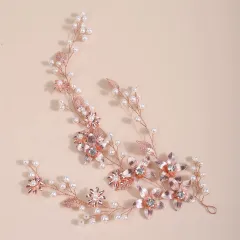 Golden Leaf Flower Hair Band Wedding Dress Accessories - Rose Gold Copper Wire - View 1