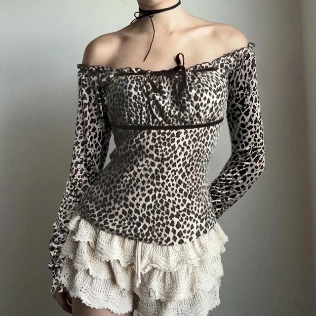 European And American Leopard Print Long Sleeve Top For Women Leopard - Shop at LoveMi