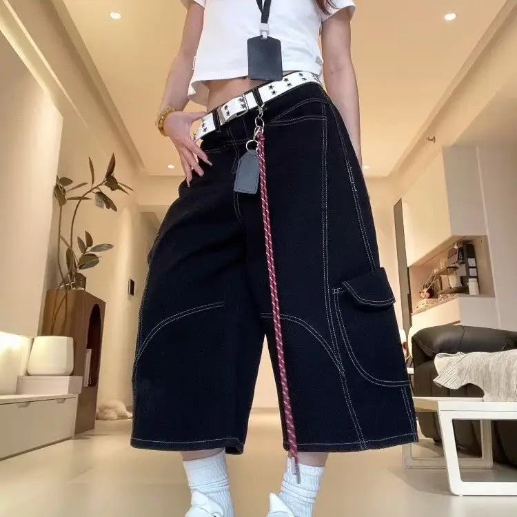Loose-fit, High-street Style Workwear Denim Jeans With Visible Stitching