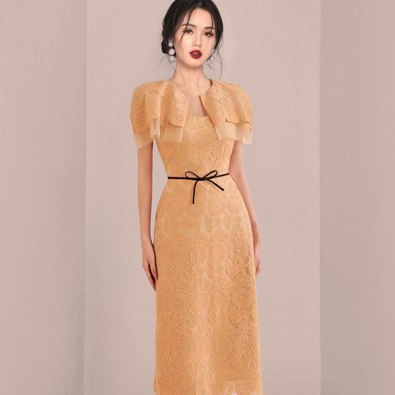 Cape-Collar Bow Midi Dress, picture 5 of 5