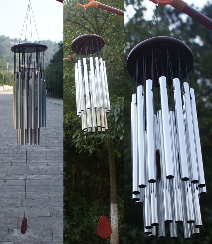 Title 20, Large Solid Wood Bronze Wind Chimes Metal Multi...