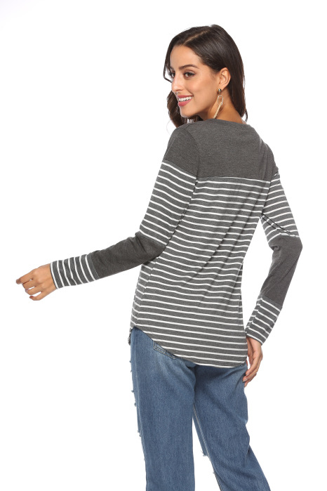 Title 22, Casual striped stitching long-sleeved loose T-s...