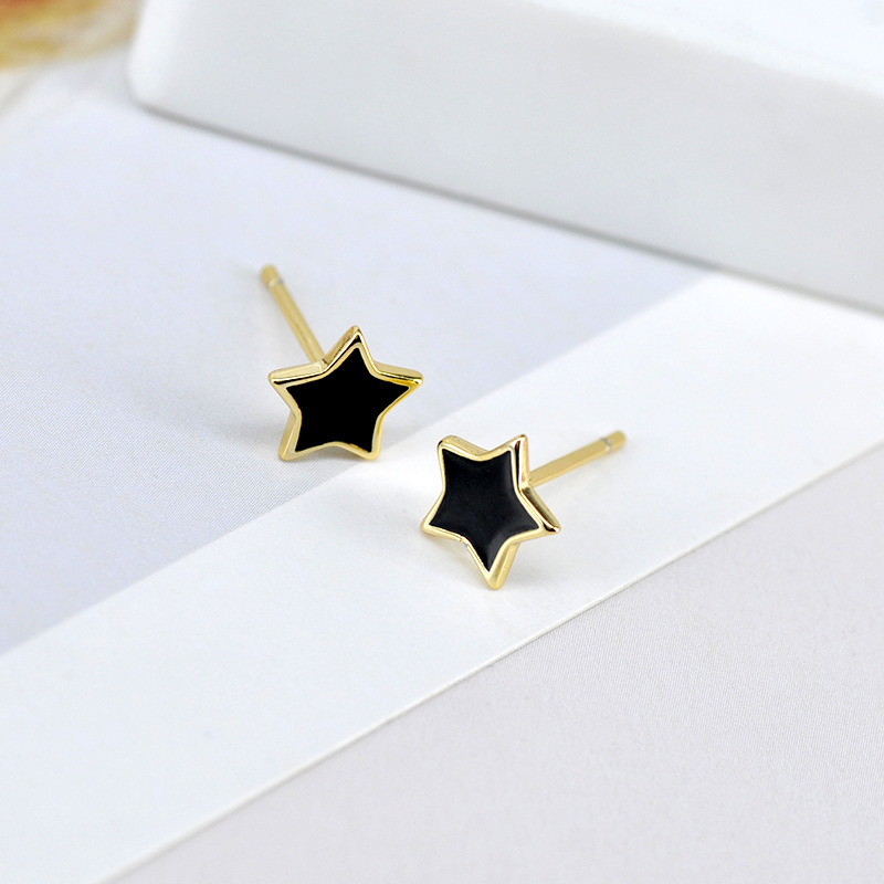 Sterling Silver Needle Multicolor Epoxy Star Stud Earrings Ins Simple And Compact