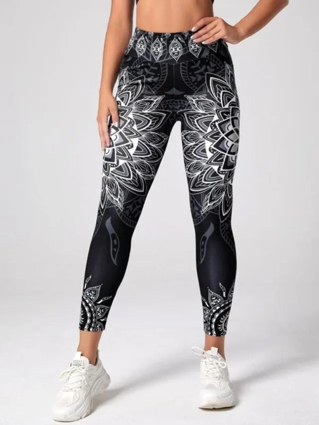 Ink Printing Yoga Trousers Fashion Slim Women's Skinny Pants Black - Shop at LoveMi