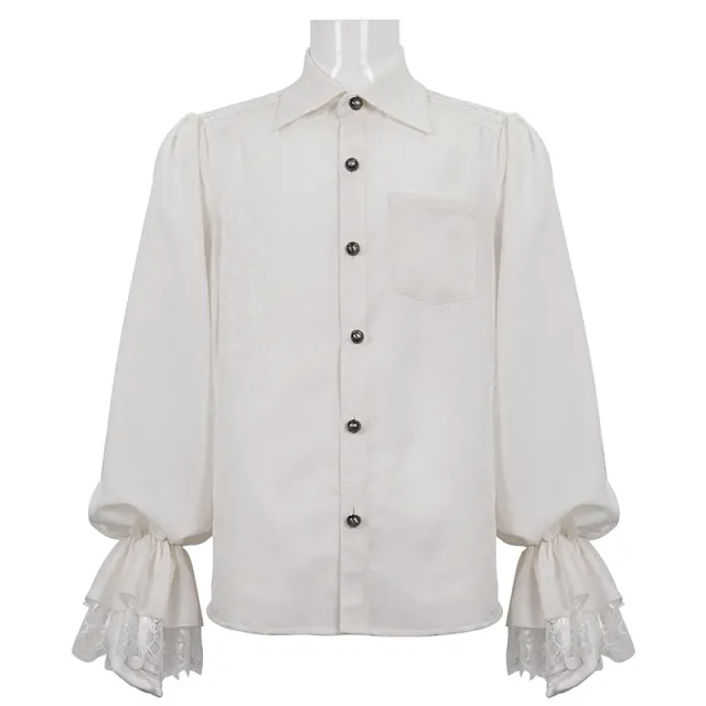 Men's Ruffled Gothic Long Sleeved Shirt White - Shop at LoveMi