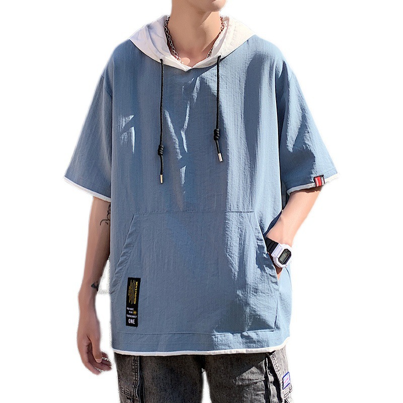 Mens Loose-fitting Casual Mock Two-piece Short-sleeve Shirt