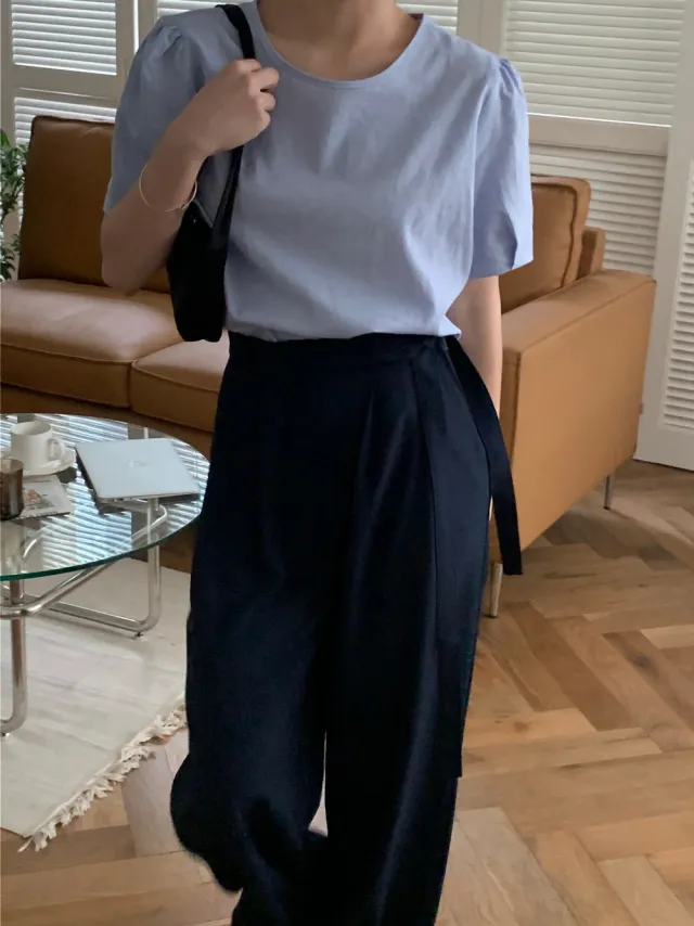New Wide leg Pants Women's High Waist Drooping Suit Pants Loose Navy Blue - Shop at LoveMi