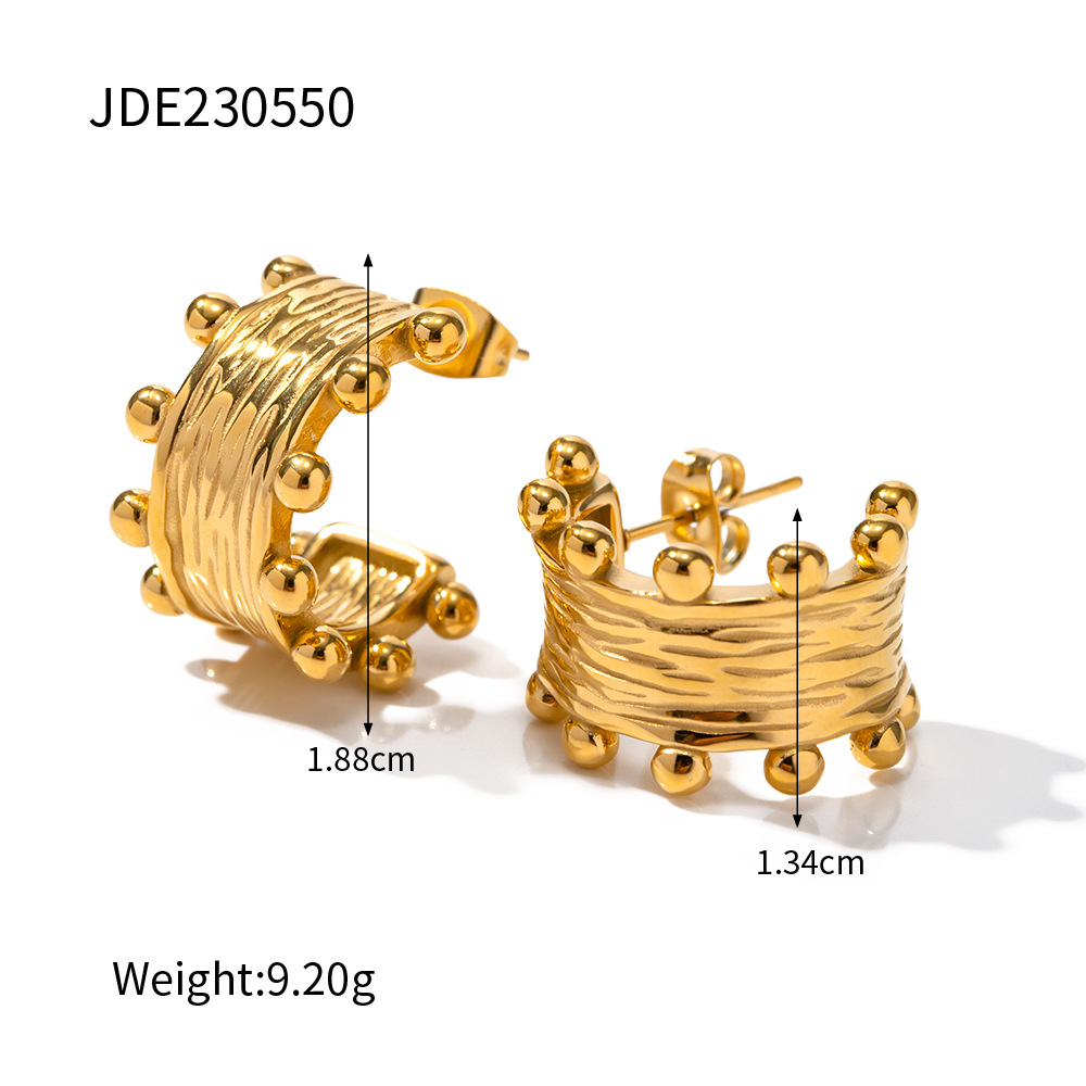 Female Fashion 18K Gold Stainless Steel Wood Grain C- Shaped Earrings