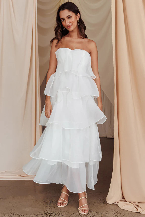 Pure Color Ruffles Suspender Layered Dress White - Shop at LoveMi