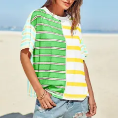 Women's Striped Casual Loose-fitting Short-sleeve Shirt - Style 9-S - View 1