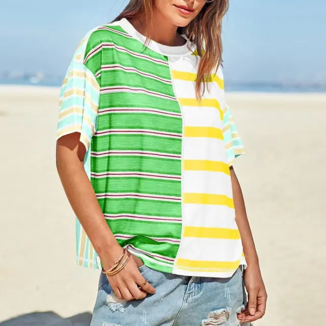 Women's Striped Casual Loose fitting Short sleeve Shirt Style 9 S - Shop at LoveMi